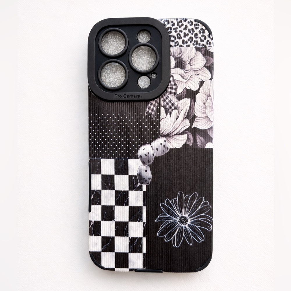iPhone Phone Case Vertical Grain PU Leather Texture Black & White Theme
